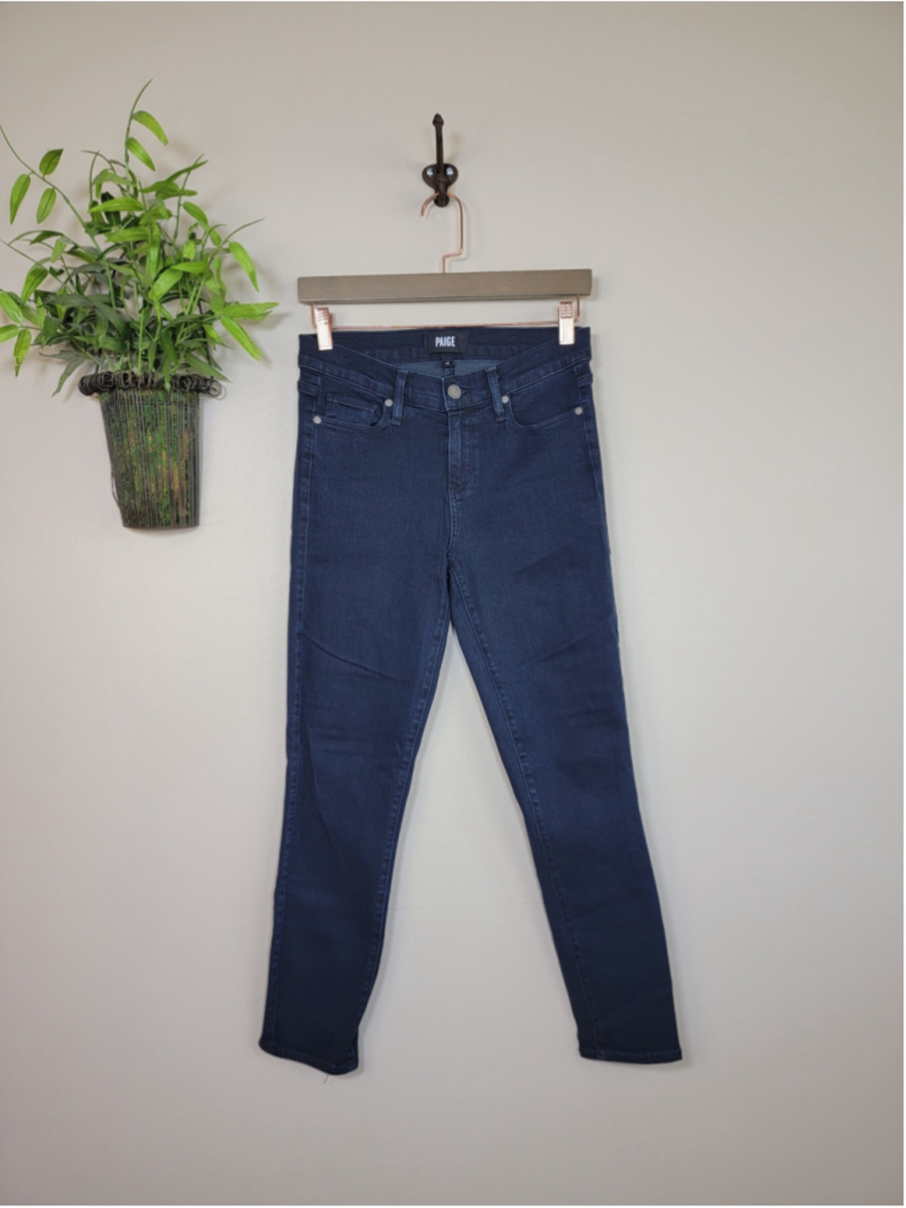 Paige 29 Verdugo Crop Skinny Jeans Dark Indigo Blue Clive Mid Rise Stretch 8